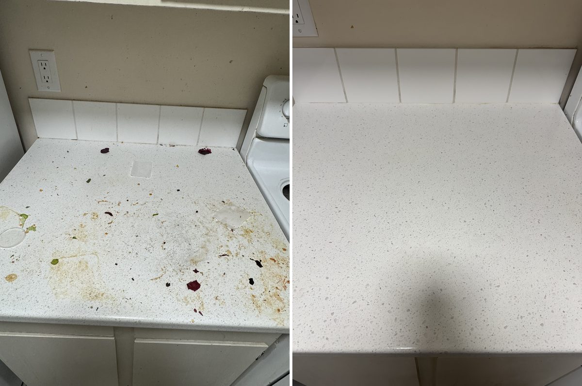 Countertop before and after a deep clean in Kelowna